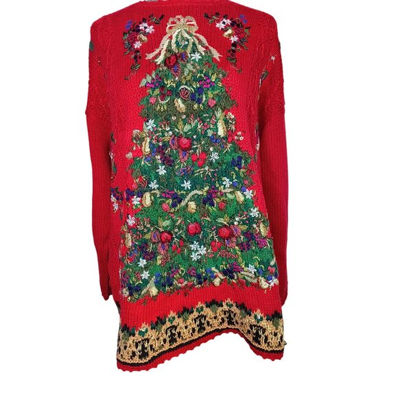 Vintage Heirloom Collectibles Heavily Embroidered Christmas Tree Sweater READ - Picture 1 of 6
